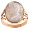 18kt Yellow Gold Agate Lady Profile Cameo Men's Ring Late 19th Century