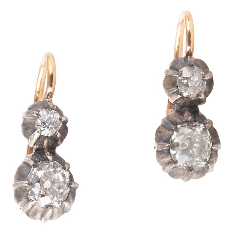 Antique Pair Of Old-Cut Diamond Earrings Circa 1890's