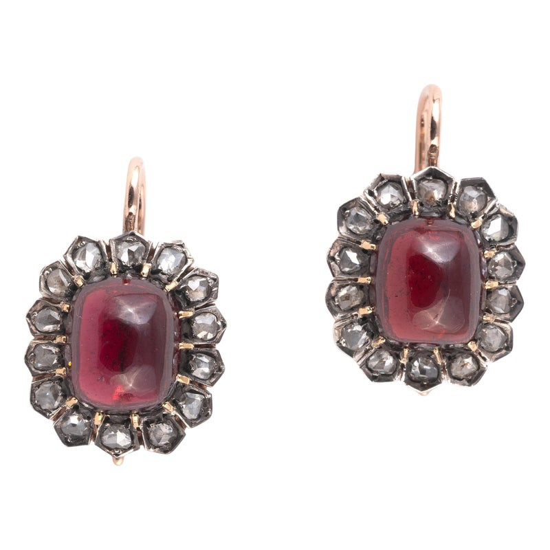 Antique Cabochon Garnet Gold Earrings