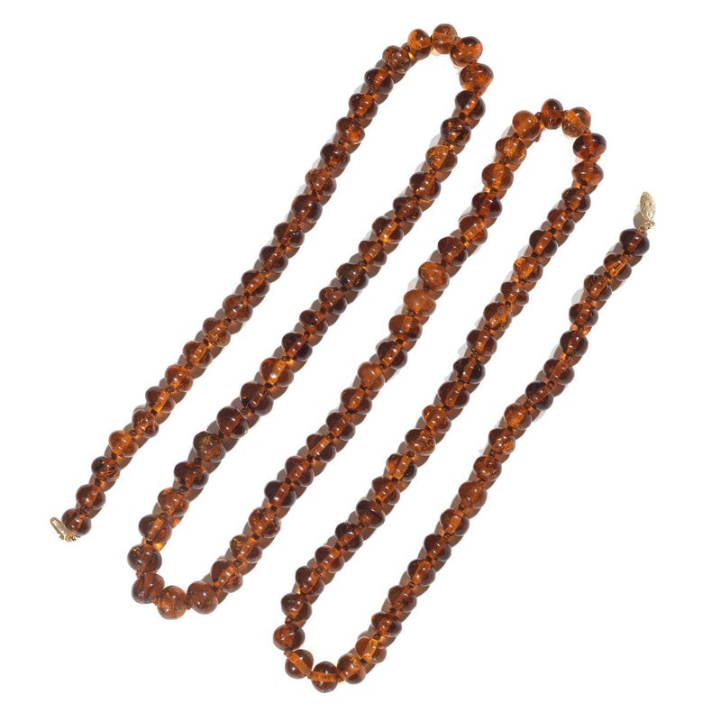 Amber Oval Bead Long Necklace