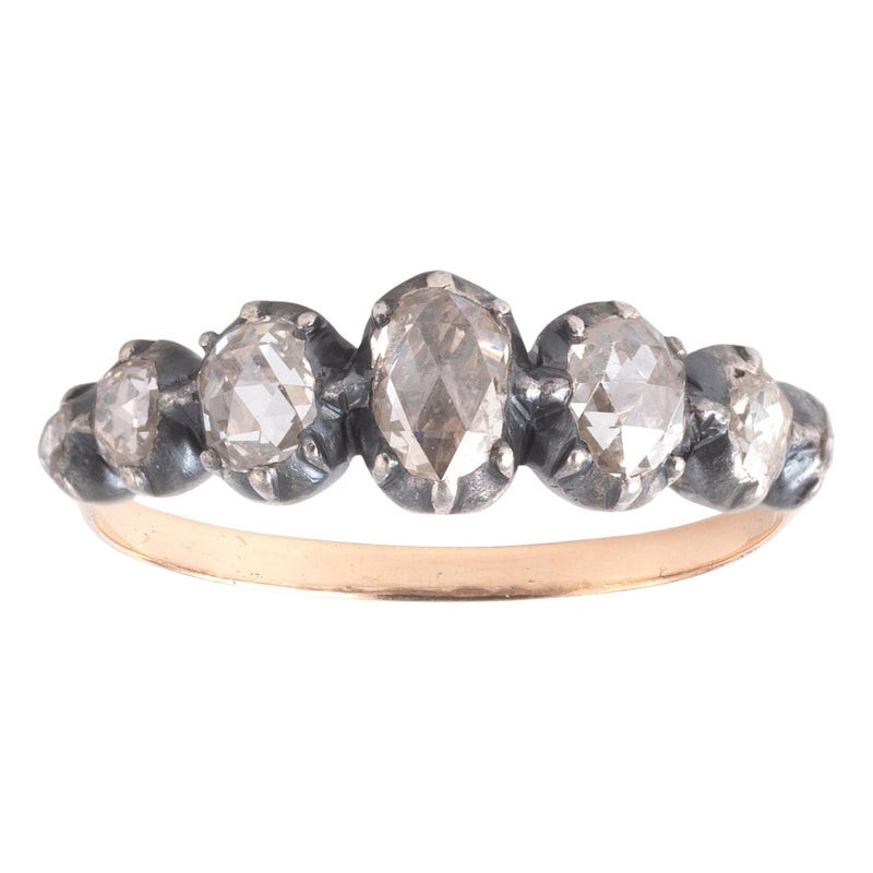Georgian Half Hoop Ring Set With Seven Rose Cut Diamonds