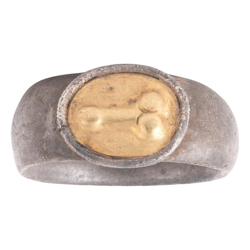 Ancient Silver And High Karat Gold Phallic Ring Roman 2nd /3rd century AD