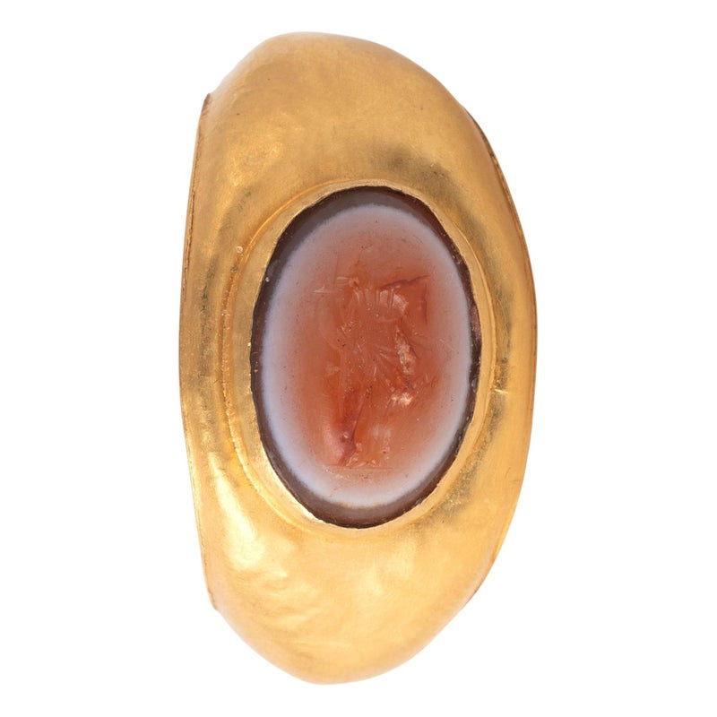 A Roman Hollow High Karat Gold Intaglio Ring Circa 3rd Century A.D.